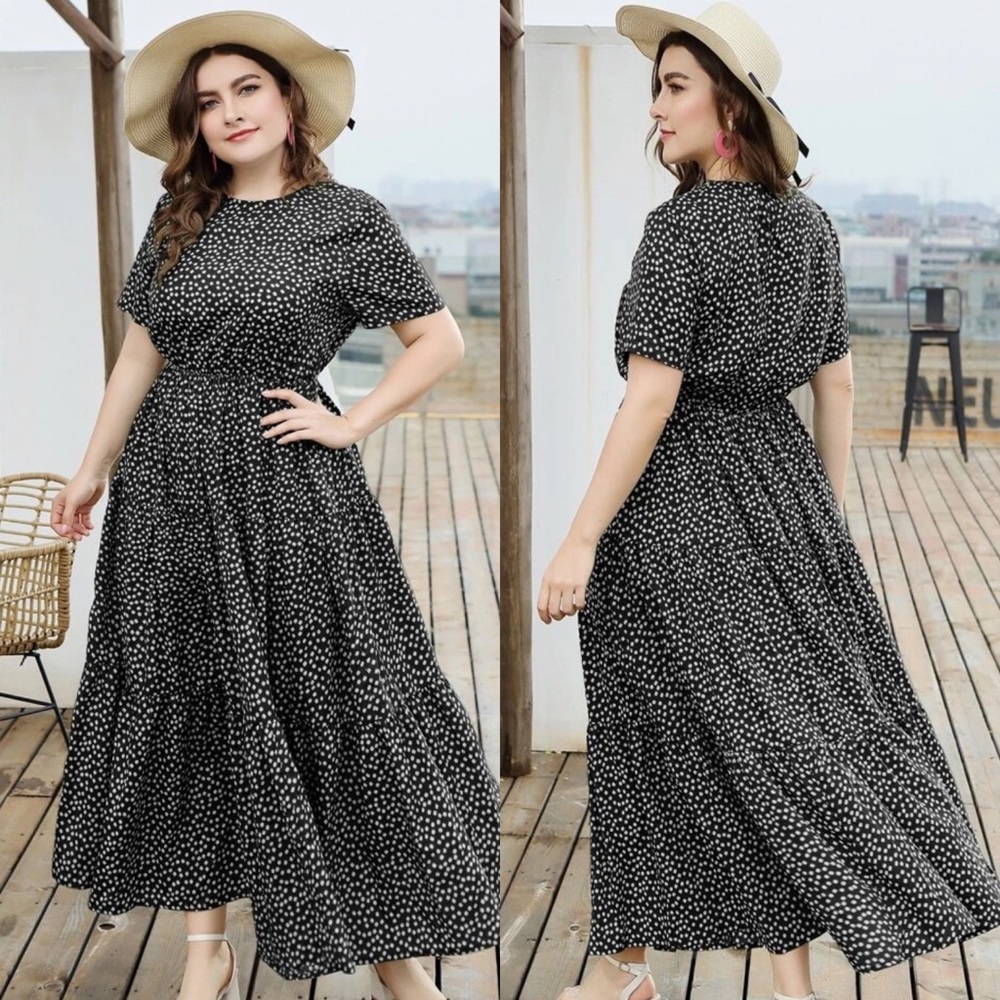Plus size daisy print swing maxi dress BLACK - Picture 2 of 12